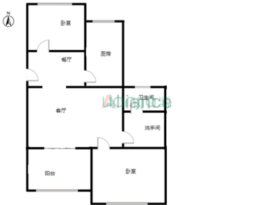 平安小区六号院 2室2厅 南 北-户型图