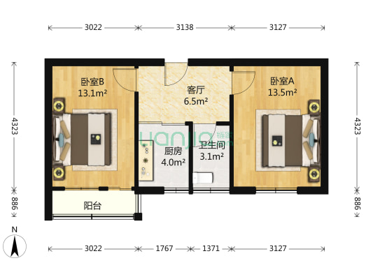 大光路50号 2室1厅1卫 57平方