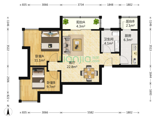 华城领秀睦华里 2室1厅1卫 91平方