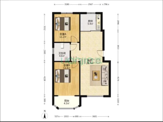 金品时代 2室2厅 南 北-户型图