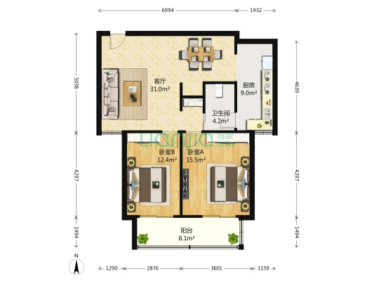 惠纺园小区 2室1厅1卫 98平方