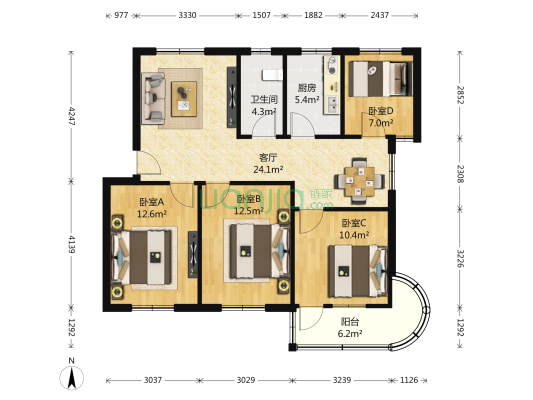 中和桥 4室1厅1卫 101平方