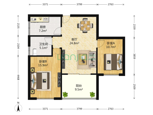 仁恒绿洲新岛青杉园 2室1厅1卫 94平方