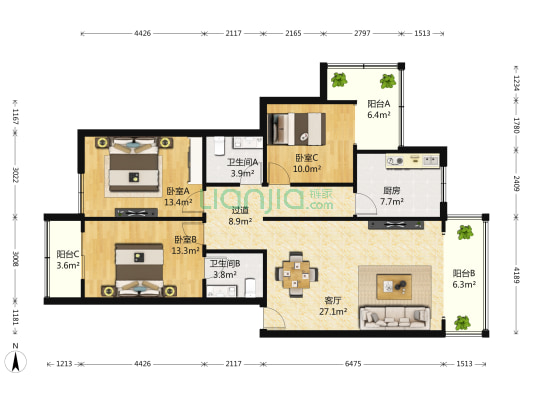 大石东路17号附1号 3室1厅2卫 120平方