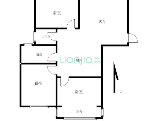 豫基城三楼三室105平方精装修带全屋家具家电拎包入住-户型图