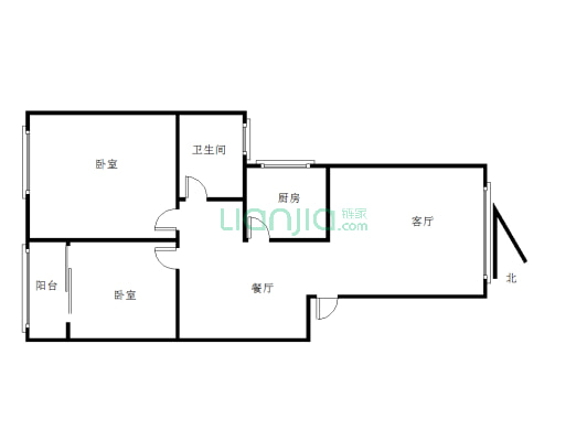 此房2室2厅1厨1卫，户型格局方正规整，-户型图