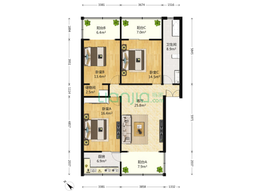 交通厅宿舍 3室1厅1卫 102平方