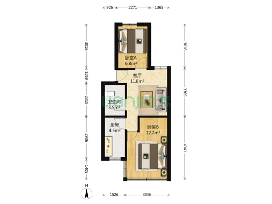 天坛新寓 2室1厅1卫 49平方
