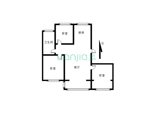 东兴新城飞机户型3室房证满五精装修拎包入住-户型图