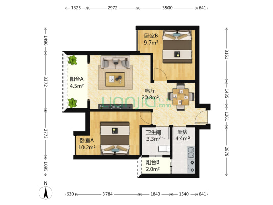 红湖公园城 2室1厅1卫 71平方