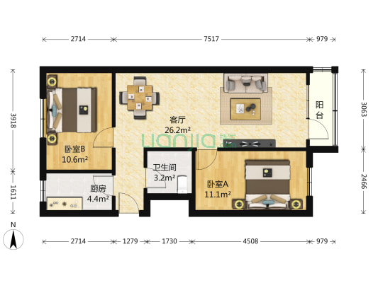 黑山东街 2室1厅1卫 75平方