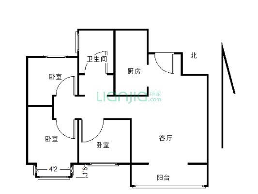 百合金山102.85平米三室两厅一厨一卫 有证有暖精装修-户型图