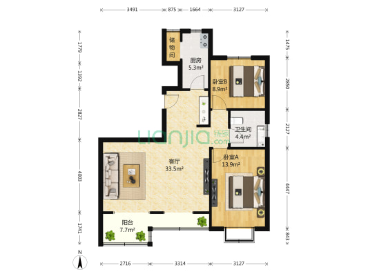 摩卡假日 2室1厅1卫 99平方