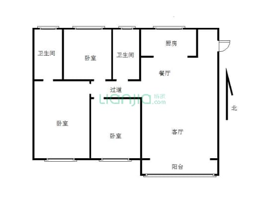 龙湖山庄  毛坯现房  三室两厅两卫  户型好 楼层好-户型图