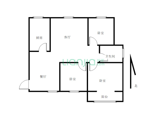冶都中央公园的房子精装修，三室两厅一厨两卫的房子-户型图