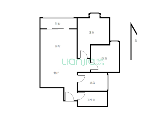 滨江路 电梯2室2厅1卫 精装 拎包入住-户型图