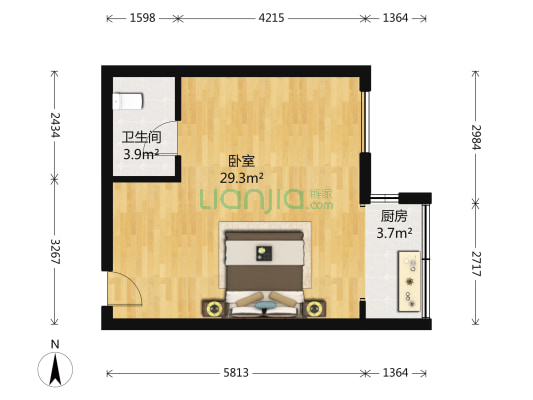 新兴骏景园 1室0厅1卫 57平方