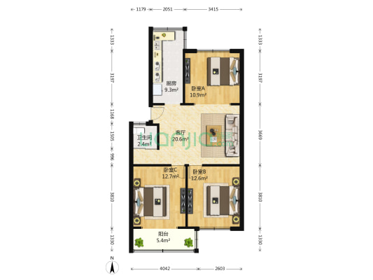 凤凰花园城清溪园 3室1厅1卫 95平方