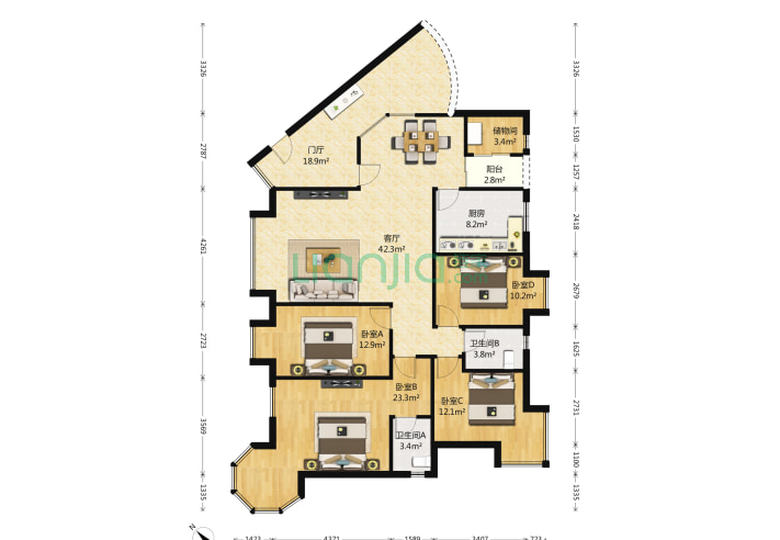 英伦名苑二期 4室1厅2卫 151㎡ 户型
