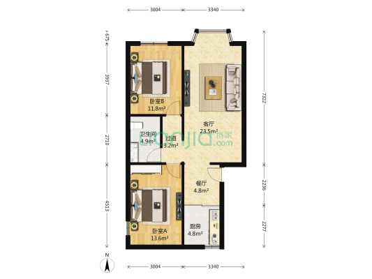 新鸿苑 2室2厅1卫 86平方