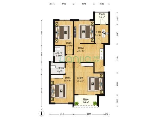 水域天际 5室0厅2卫 110平方