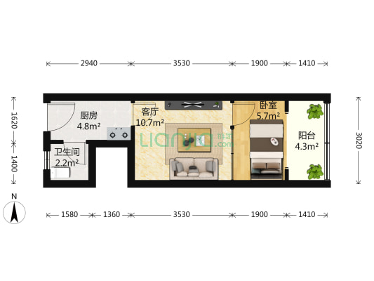 许昌路1430号 1室1厅1卫 30平方