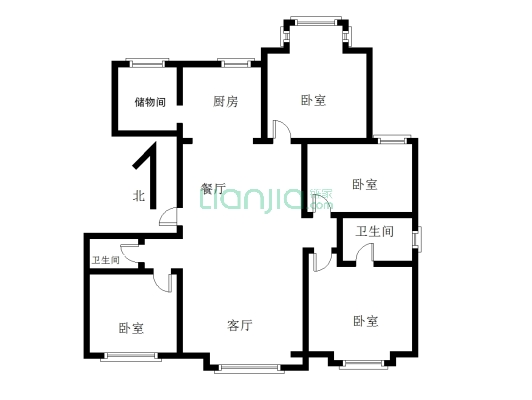 中国铁建国际城低楼层4室2厅1厨2卫南北通透飞机户型-户型图