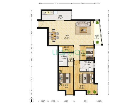 东恒时代一期 3室1厅2卫 142平方