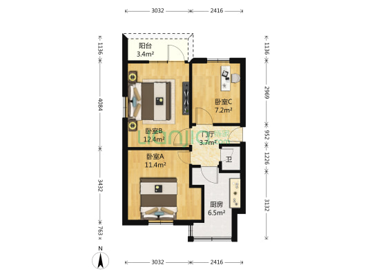 青龙巷7号 3室0厅1卫 60平方
