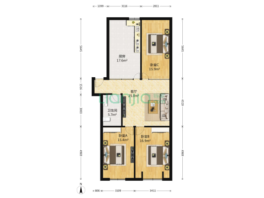 齐鲁世纪园 3室1厅1卫 95平方