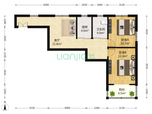 丽锦小区 2室1厅1卫 87平方