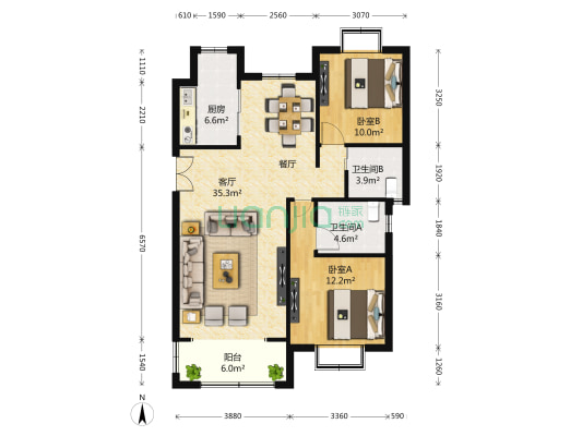 海尚新纪园 2室2厅2卫 97平方
