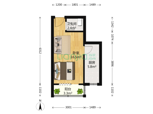 安慧里二区 1室0厅1卫 41平方