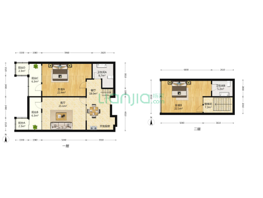 华侨城loft 2室2厅2卫 109平方