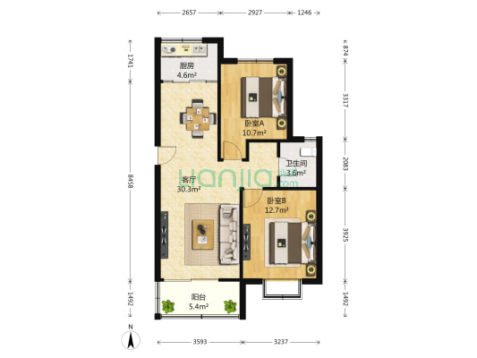 汉飞城市公园二期 2室1厅1卫 91平方