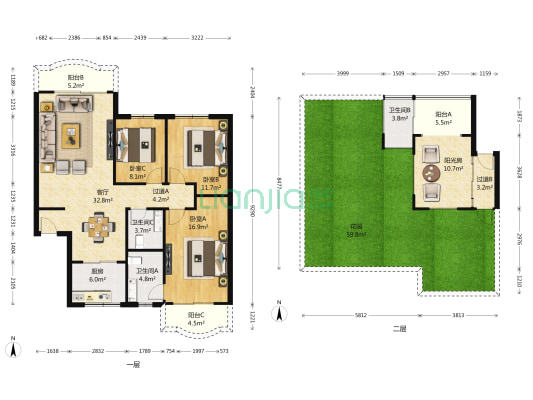 双楠谊苑二期二区 3室1厅3卫 117平方