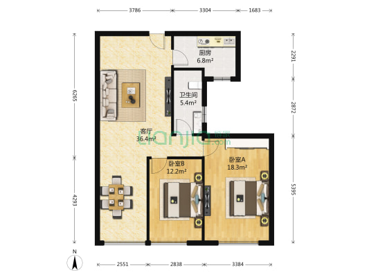 文化大厦 2室1厅1卫 97平方