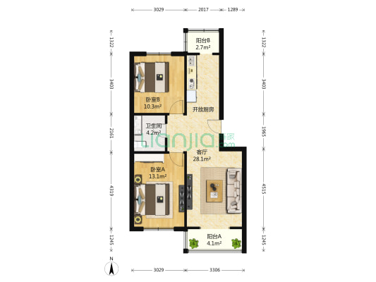 城际美景家园 2室1厅1卫 83平方