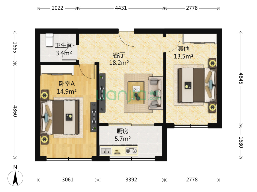金山小区 2室1厅 53万