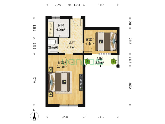 团结湖中路南二条 2室1厅1卫 49平方