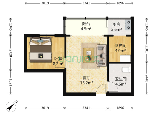 江东民居二区 1室1厅1卫 51平方