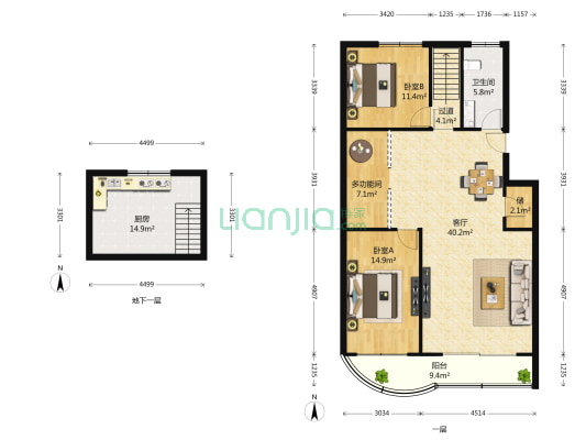 瑞港度假村 3室1厅1卫 109平方