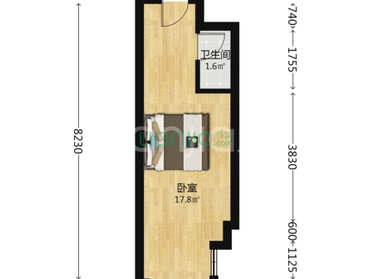 万科城际之光 1室1厅 东-户型图