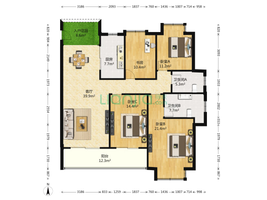华润凯旋名邸 4室1厅2卫 143平方
