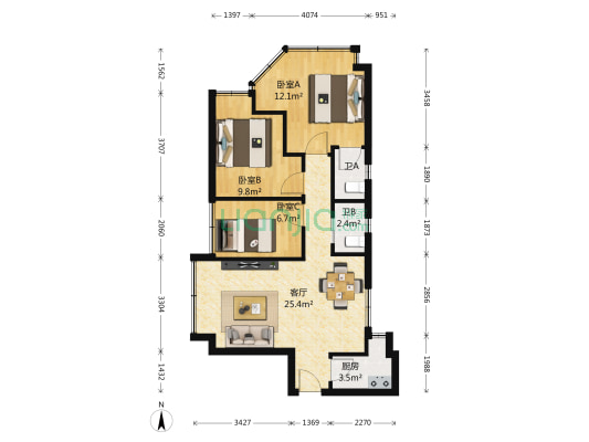 雍翠华府 3室2厅 405万