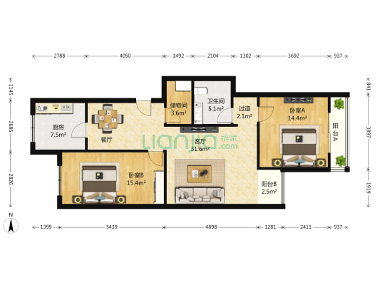 天泽园 2室1厅1卫 110平方