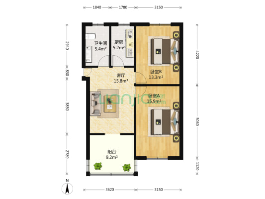 妙境二村 2室1厅1卫 85平方