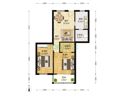 紫华大楼 2室2厅1卫 87平方