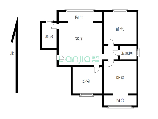 水岸花城 3室1厅 南 北-户型图
