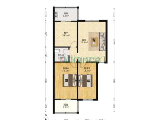 开发区槐林新村南北通透两居生活方便带小房-户型图